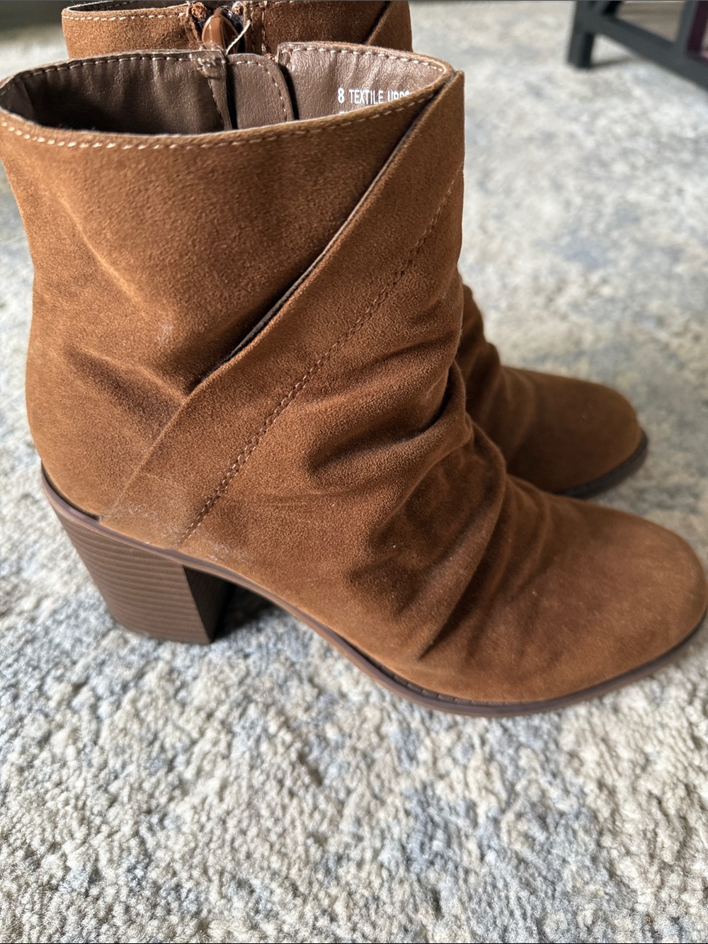 Women's Brown Faux Suede Ankle Boots with Block Heel